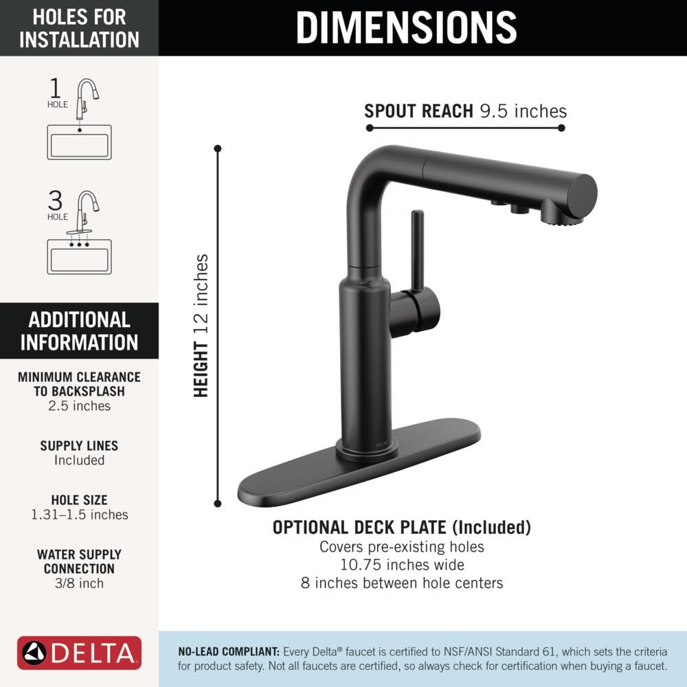 Delta Daneri Brushed Nickel Kitchen Faucet with Pull-Out Sprayer, Modern Single Hole Kitchen Sink Faucet, Single Handle, Stainless 16879-SS-DST