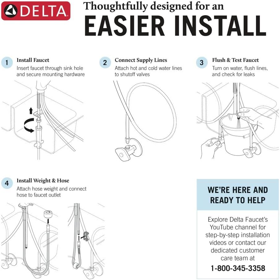 Delta Kate Brushed Nickel Kitchen Faucet with Pull Down Sprayer and Soap Disperser, Modern Two Hole Kitchen Sink Faucet, Single Handle, Stainless 16970-SSSD-DST