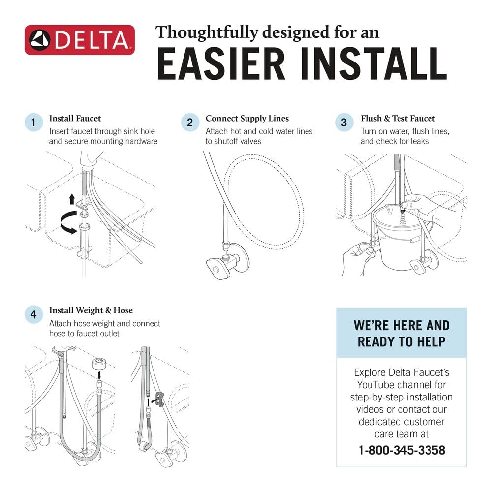 Delta Essa Brushed Nickel Kitchen Faucet with Pull Down Sprayer, Modern Single Hole Kitchen Sink Faucet, Single Handle, Arctic Stainless 9113-AR-DST