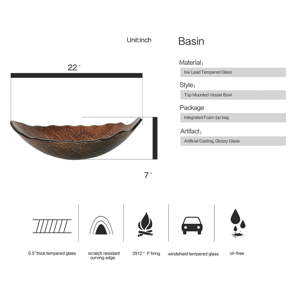 Bathroom Boat Shape Artistic Glass Vessel Sink, Gold