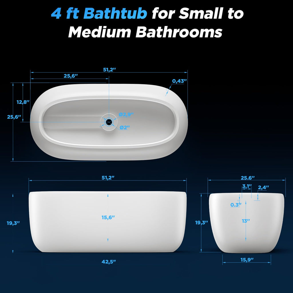 61''Stone Resin Freestanding Bathtub,Solid Surface Soaking Tub with Deep Bath Design, Modern Oval Free Standing Tub with Integrated Drain & Hidden Overflow, Starry Gray