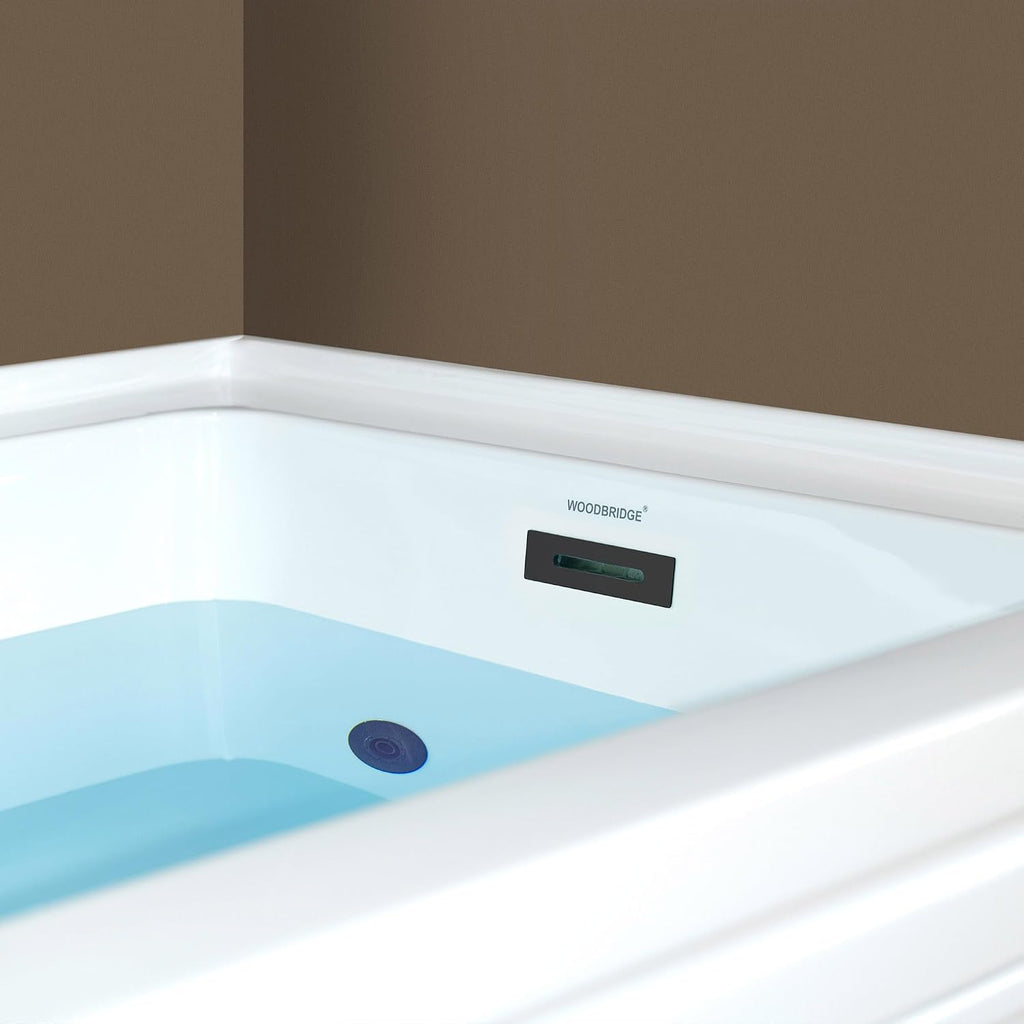 WOODBRIDGE 60" x 32" Alcove Acrylic Rectangular Whirlpool and Air Heated Tub in White with right Drain, Matte Black Finish Trim and Drain Kit Included, DF631-R-MB02