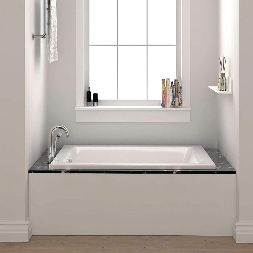 Fine Fixtures Drop In White Soaking Bathtub, Fiberglass Acrylic Material, 60"L x 32"W x 19"H