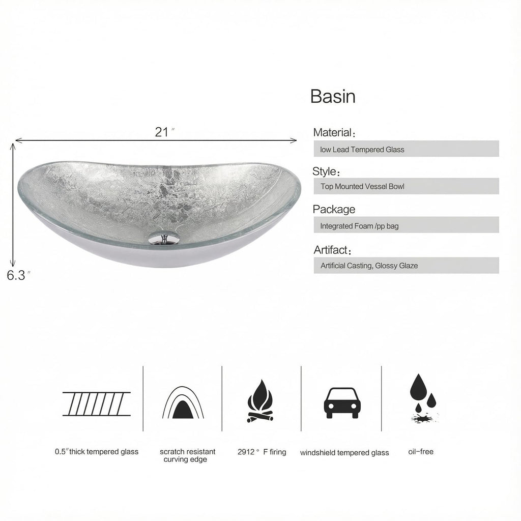 Bathroom Boat Shape Artistic Glass Vessel Sink, Gold