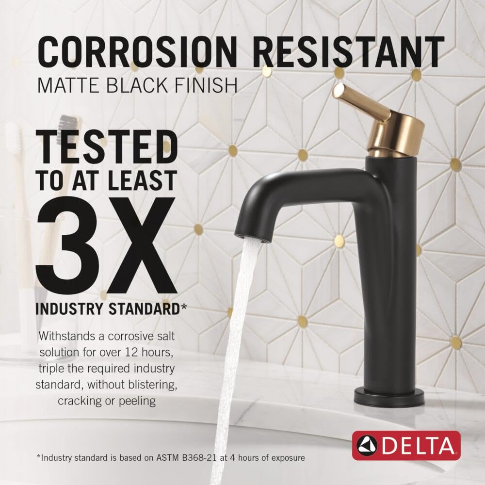 Delta Nicoli Brushed Gold Bathroom Faucet 1 Hole, Single Hole Bathroom Sink Faucet for Vanity, Push-Pop Drain Assembly, Champagne Bronze 15849LF-CZ