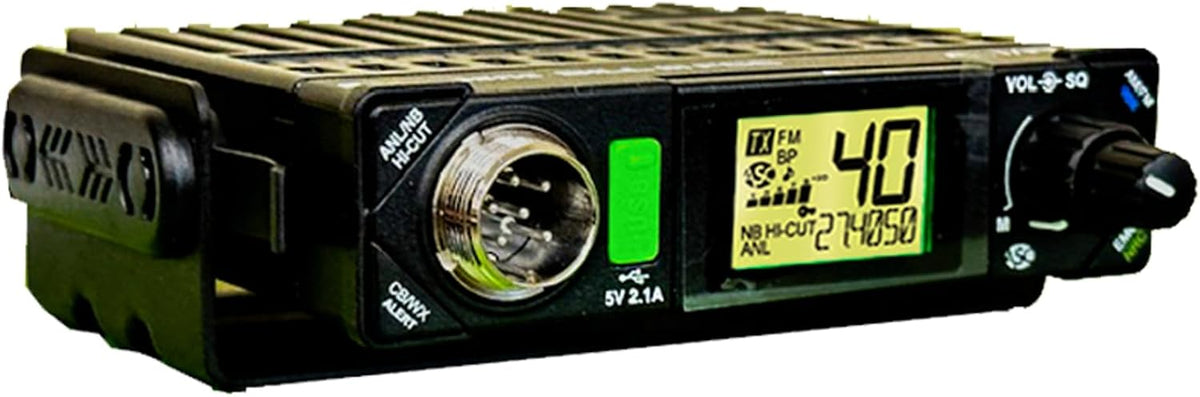 Bill III FCC AM/FM CB Radio with DIGIMIKE Microphone, Ultra-Compact with P Channels, NRC, Weather Channel, Scan Skip, ASC, VOX, USB Port, 7 Color Display with Lumintrail Keychain