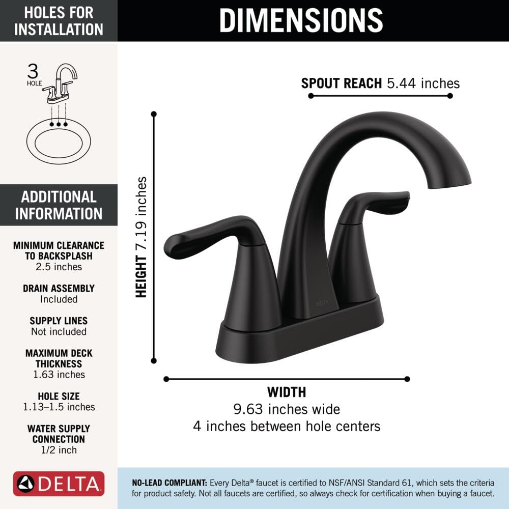 Delta Arvo Centerset Bathroom Faucet, Brushed Nickel 2-Handle Bathroom Faucet, Delta Bathroom Sink Faucet, Brushed Nickel 3-Hole Bathroom Faucet, Spotshield Stainless 25840LF-SS