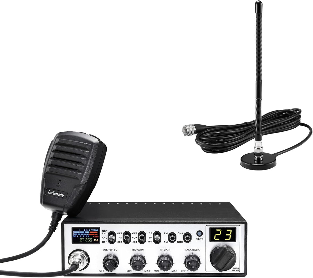 [with CB515 CB ANT] Radioddity CB-900 PRO CB Radio, AM/FM Mobile Radio with NOAA, RX & TX Noise Reduction, ASQ VOX Support PA System, SWR High Alert