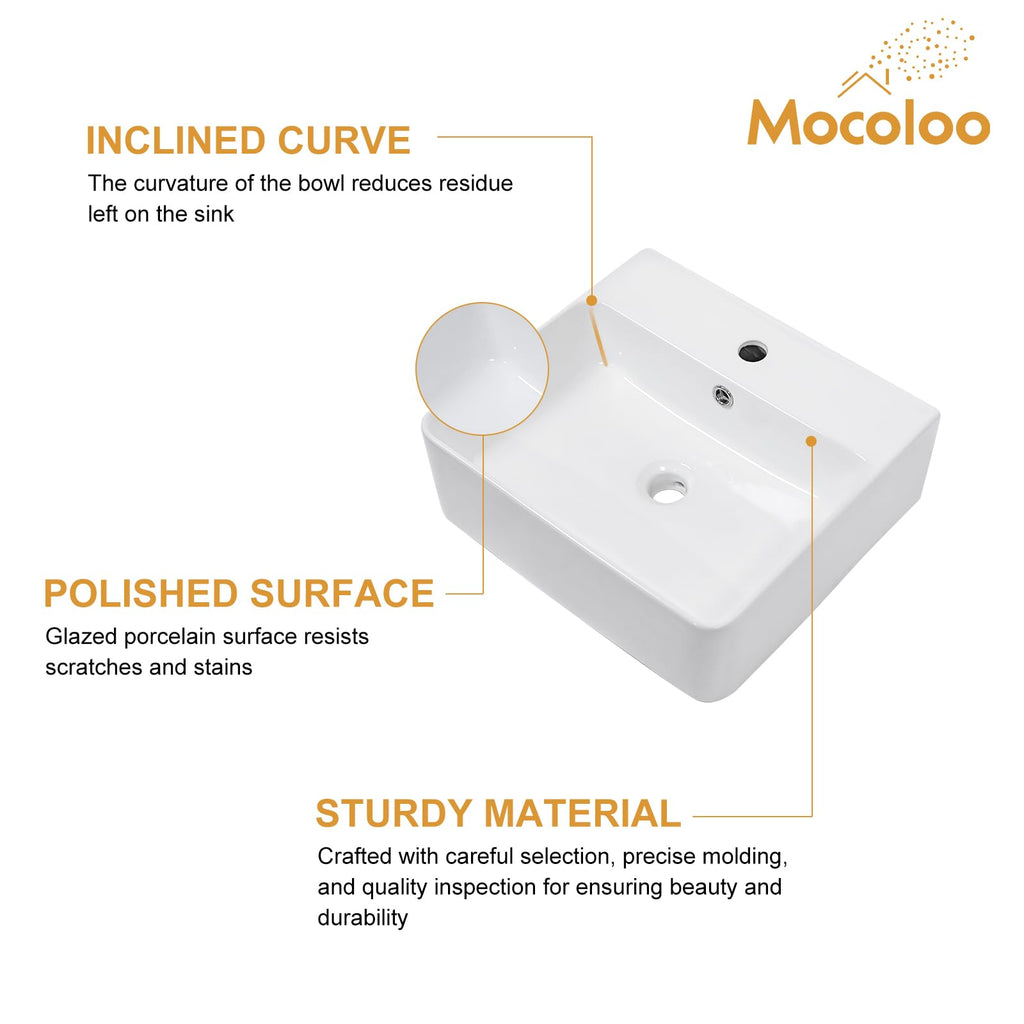 Mocoloo Bathroom Sink Undermount 22"x16" White Rectangle Porcelain Sink with Vertical Sides and Overflow Drain Under Counter Mount Ceramic Lavatory Vanity Sinks for Bathroom Interior Size 19 x 13