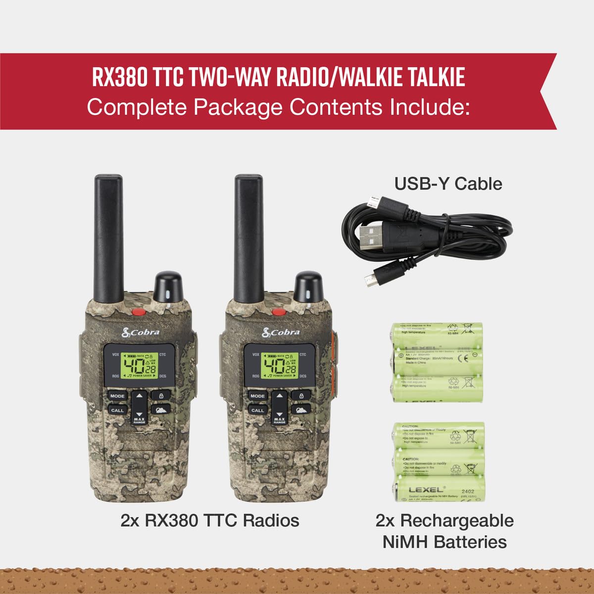 Cobra RX680 Walkie Talkies (2-Pack), IP54 Water Resistant Design