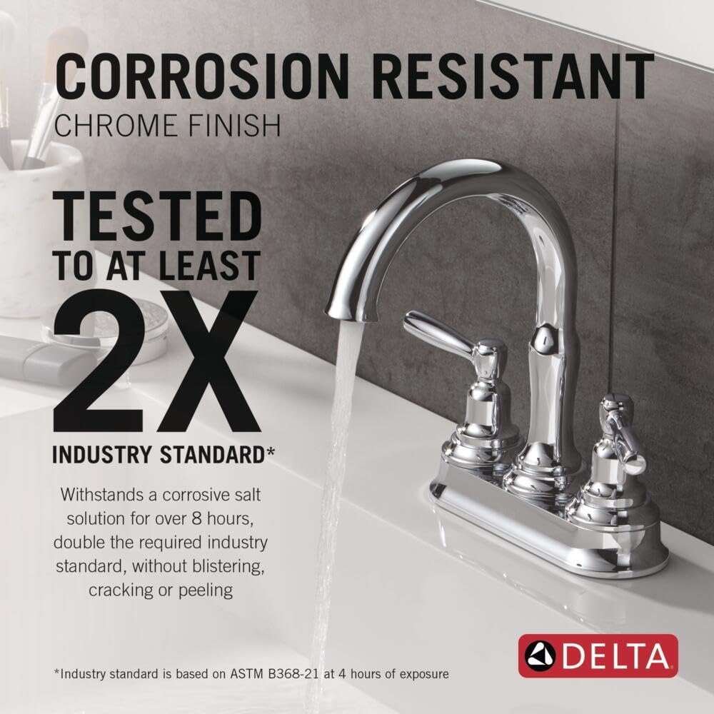 Delta Roe Centerset Brushed Nickel Bathroom Faucet, 4 Inch 3 Hole Bathroom Sink Faucet for Vanity, Push-Pop Drain Assembly, Stainless 25985LF-SS