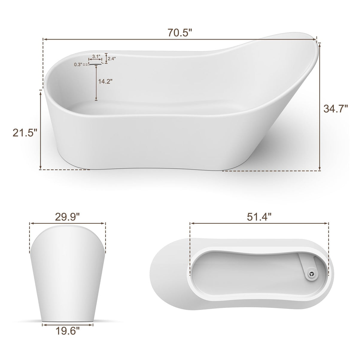 61''Stone Resin Freestanding Bathtub,Solid Surface Soaking Tub with Deep Bath Design, Modern Oval Free Standing Tub with Integrated Drain & Hidden Overflow, Starry Gray