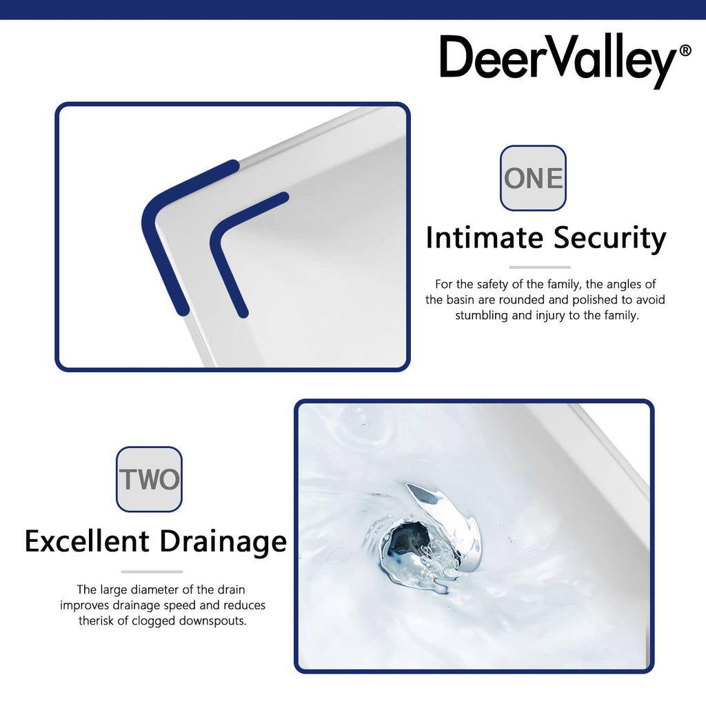 DeerValley Compact Bathroom Sink White 20"x17" Ceramic Sleek Basin DV-1P523