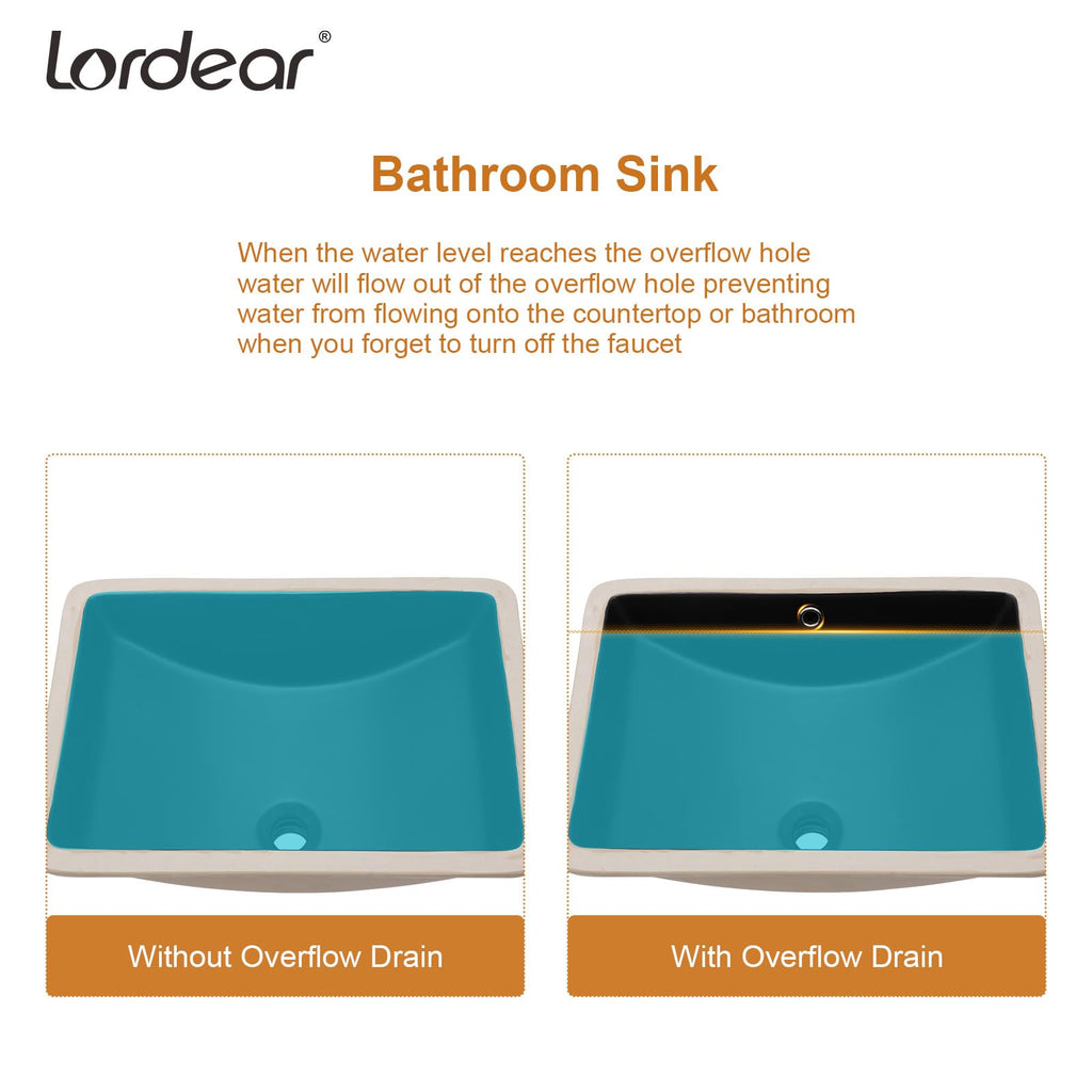 Lordear 17x12 Inch Undermount Bathroom Sink (Installation Size: 15"x10") Vanity Small Sinks Rectangle Pure White Porcelain Ceramic Bath Lavatory Vanity Sink Basin with Overflow