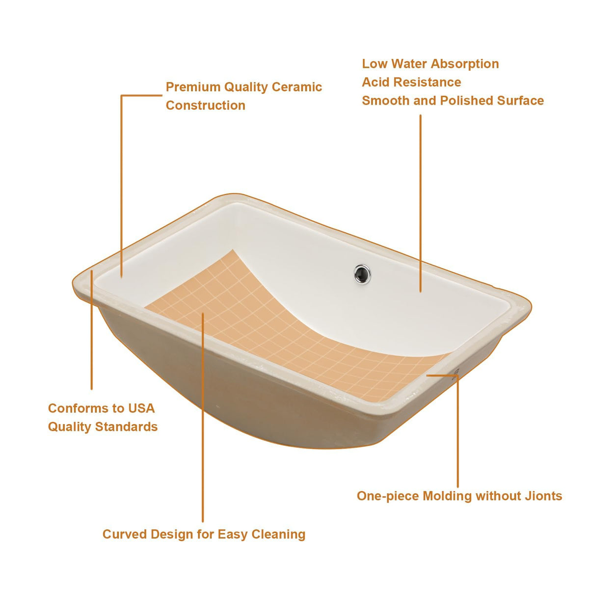 Lordear 17x12 Inch Undermount Bathroom Sink (Installation Size: 15"x10") Vanity Small Sinks Rectangle Pure White Porcelain Ceramic Bath Lavatory Vanity Sink Basin with Overflow