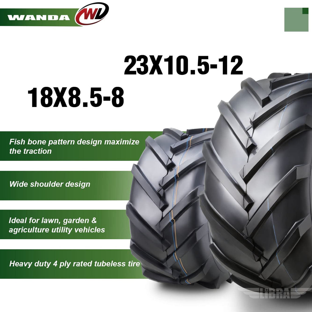 WANDA 4PC 15X6-6 & 20X10-8 Lawn Mower Tractor Tires Super Lug -13078/13071