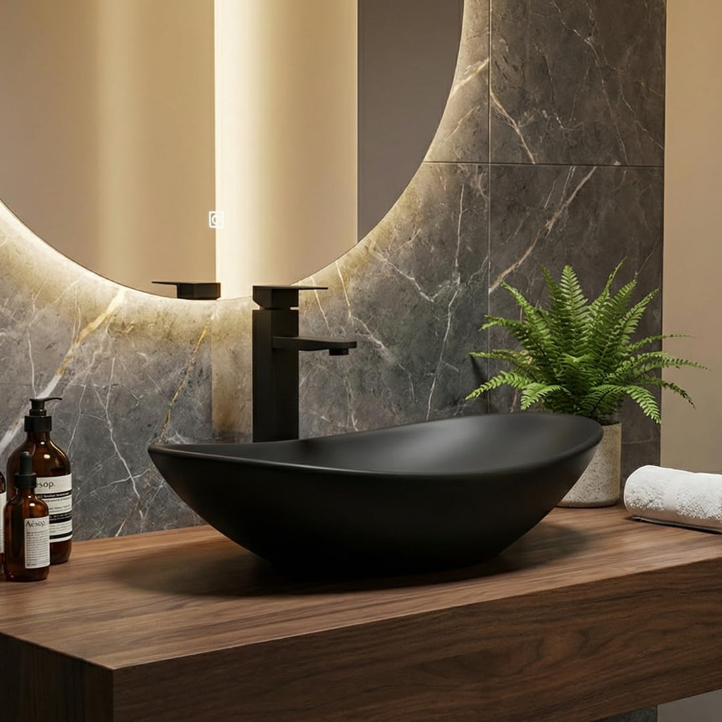Ceramic Bathroom Sink, Black 19" x 15" Above Counter Porcelain Vessel Sink