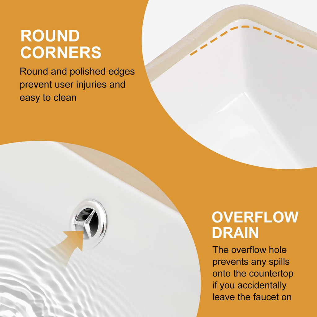 Mocoloo Bathroom Sink Undermount 22"x16" White Rectangle Porcelain Sink with Vertical Sides and Overflow Drain Under Counter Mount Ceramic Lavatory Vanity Sinks for Bathroom Interior Size 19 x 13