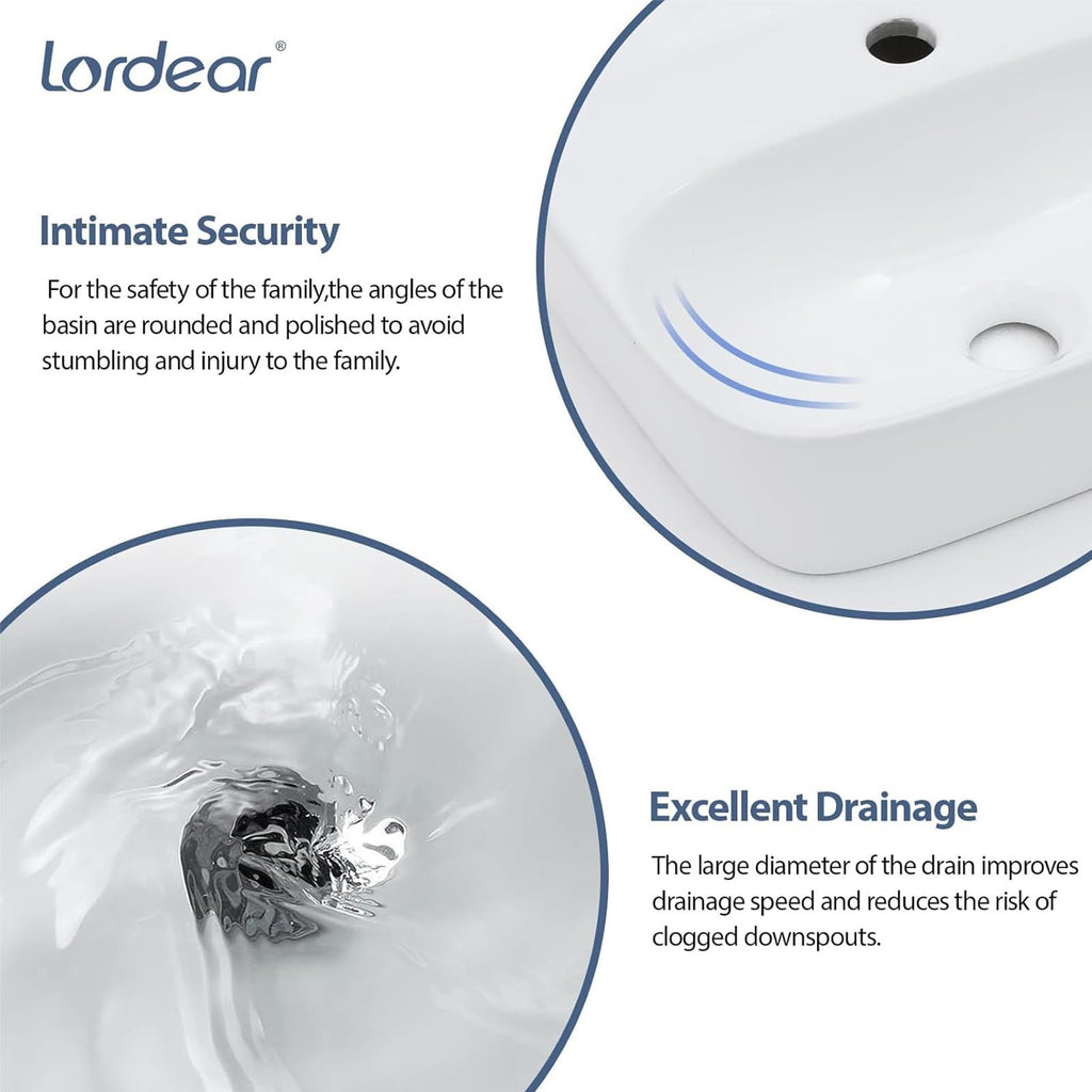Lordear Wall Mount Bathroom Sink 21x12 Inch White Rectangle Sink with Overflow Porcelain Ceramic Floating Bathroom Vessel Sinks, Wall Hung Wash Hand Basin