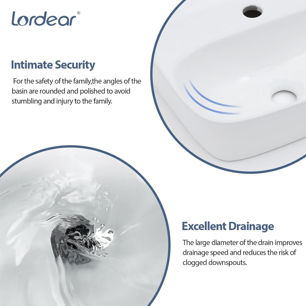 Lordear Wall Mount Bathroom Sink 21x12 Inch White Rectangle Sink with Overflow Porcelain Ceramic Floating Bathroom Vessel Sinks, Wall Hung Wash Hand Basin