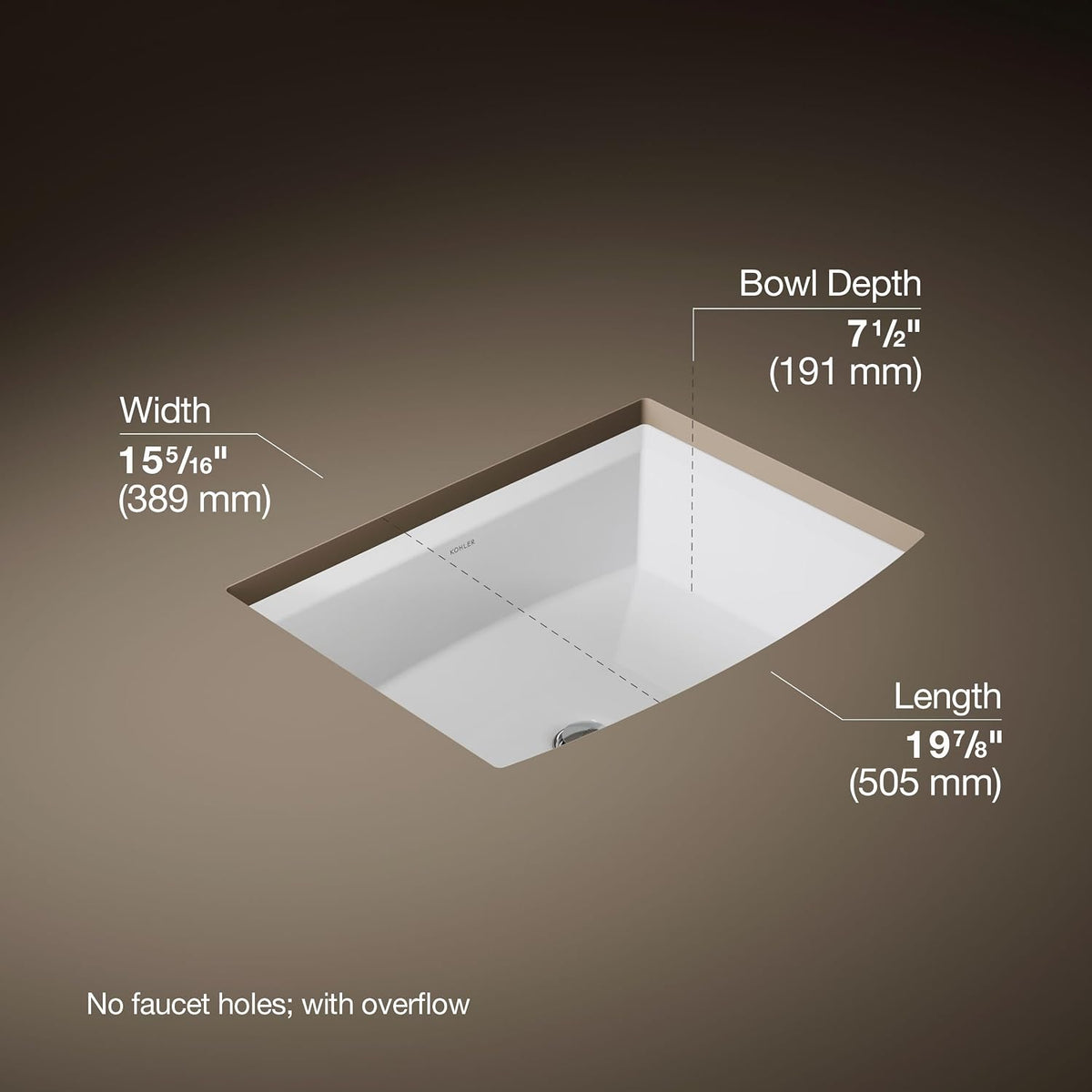 Kohler 2355-0 ArcherÂ® 20" rectangular undermount bathroom sink, White