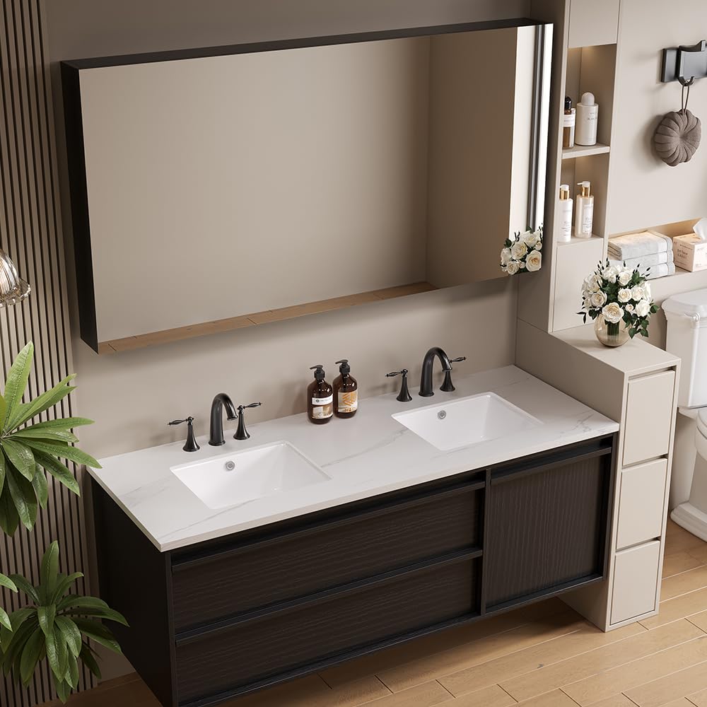 18in Undermount Bathroom Sink Rectangular, 18.1" x 13.8" Vessel Sink Rectrangle Undermount Bathroom Sink White Ceramic Lavatory Vanity Vessel Sink with Overflow