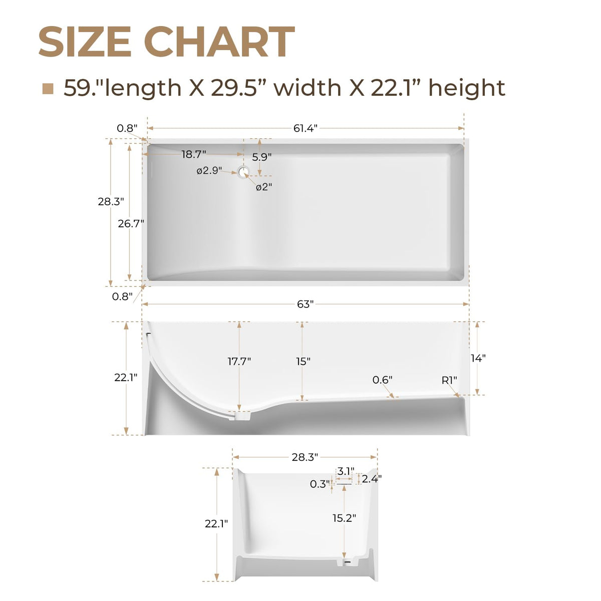 61''Stone Resin Freestanding Bathtub,Solid Surface Soaking Tub with Deep Bath Design, Modern Oval Free Standing Tub with Integrated Drain & Hidden Overflow, Starry Gray
