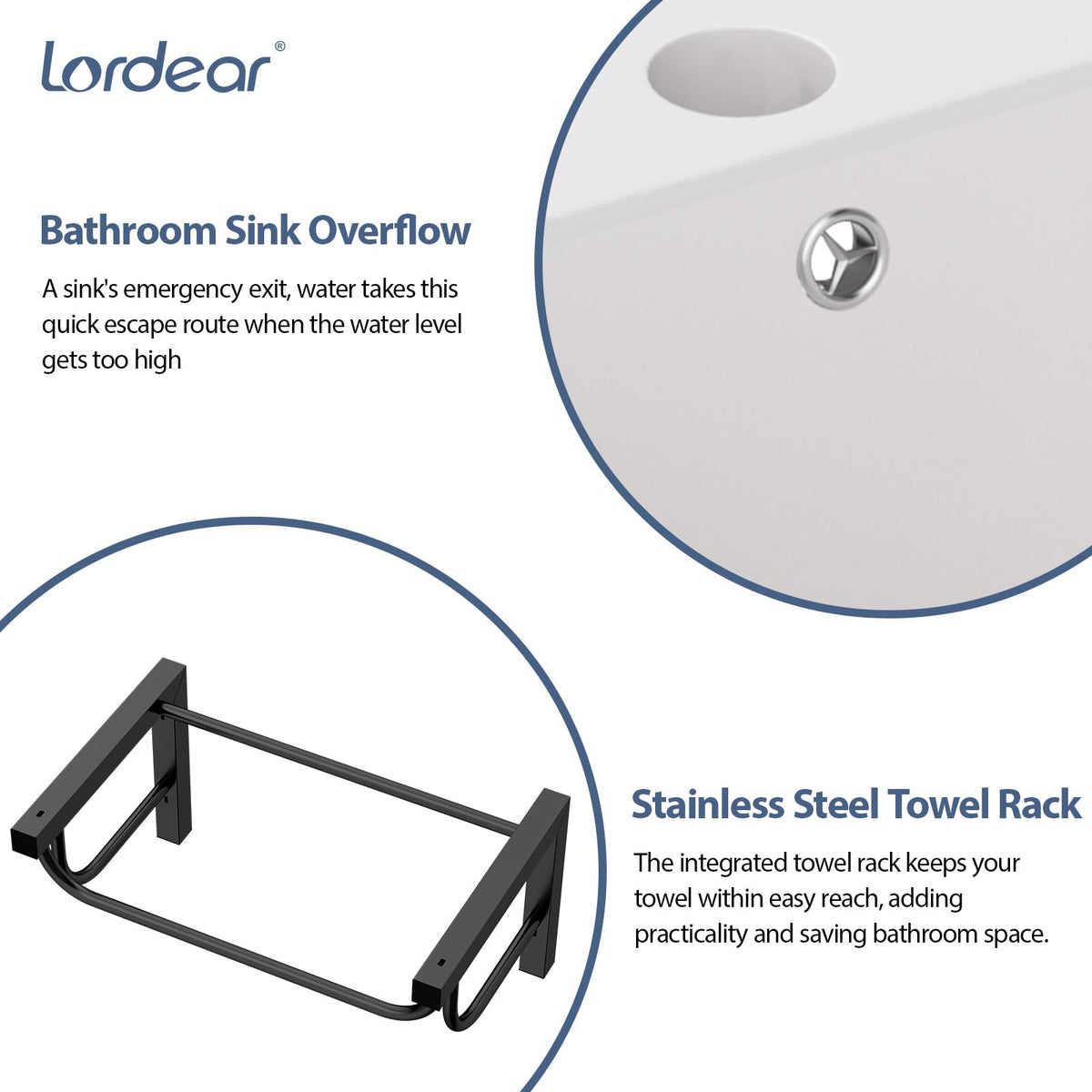 Lordear Wall Mount Bathroom Sink 21x12 Inch White Rectangle Sink with Overflow Porcelain Ceramic Floating Bathroom Vessel Sinks, Wall Hung Wash Hand Basin