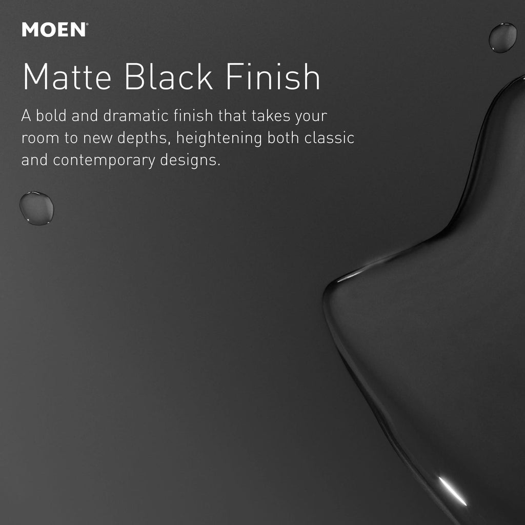 Moen Ronan Matte Black Double Bend Single Hole Modern Bathroom Sink Faucet with Optional Deckplate and Spring Loaded Drain Assembly, 84024BL