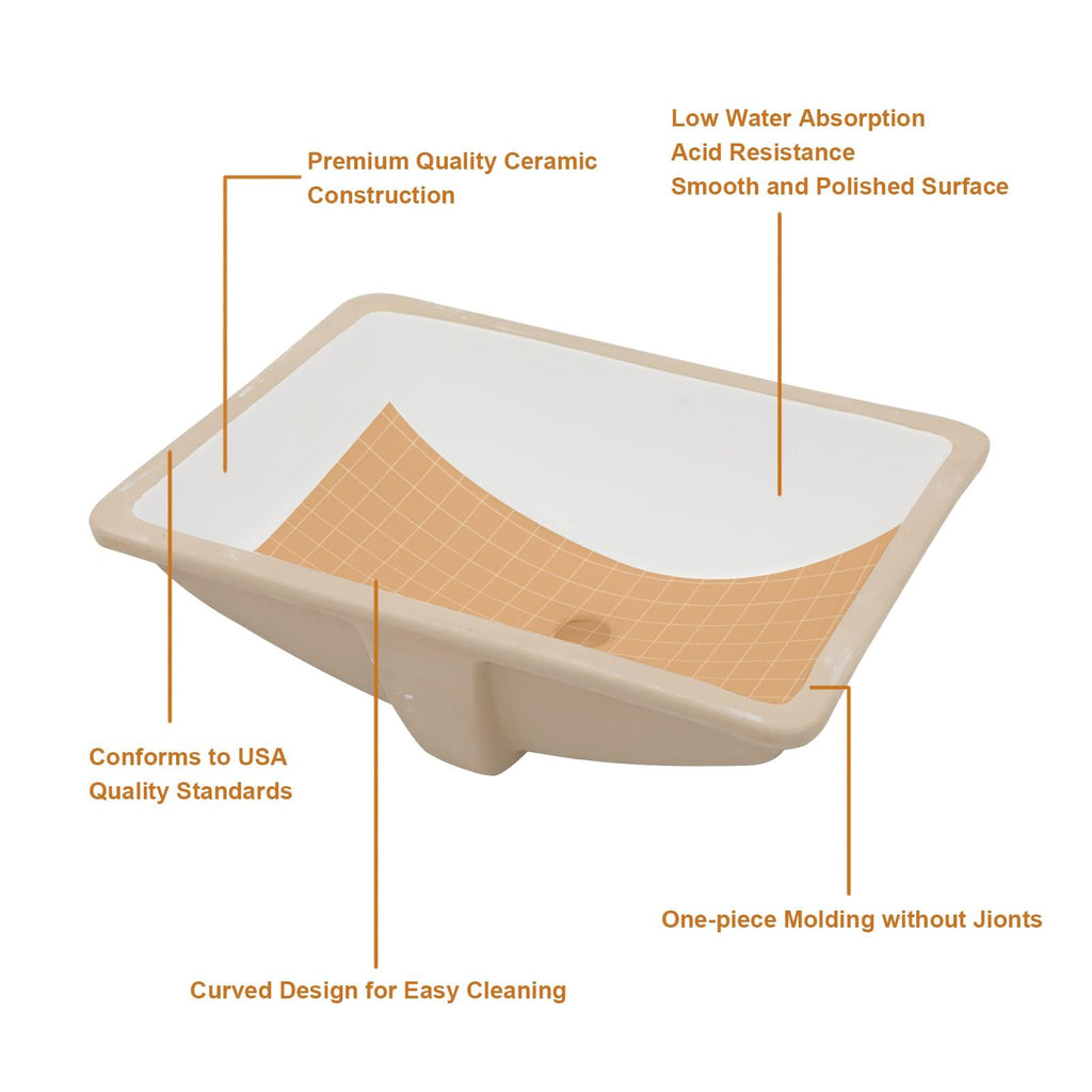 Lordear 17x12 Inch Undermount Bathroom Sink (Installation Size: 15"x10") Vanity Small Sinks Rectangle Pure White Porcelain Ceramic Bath Lavatory Vanity Sink Basin with Overflow