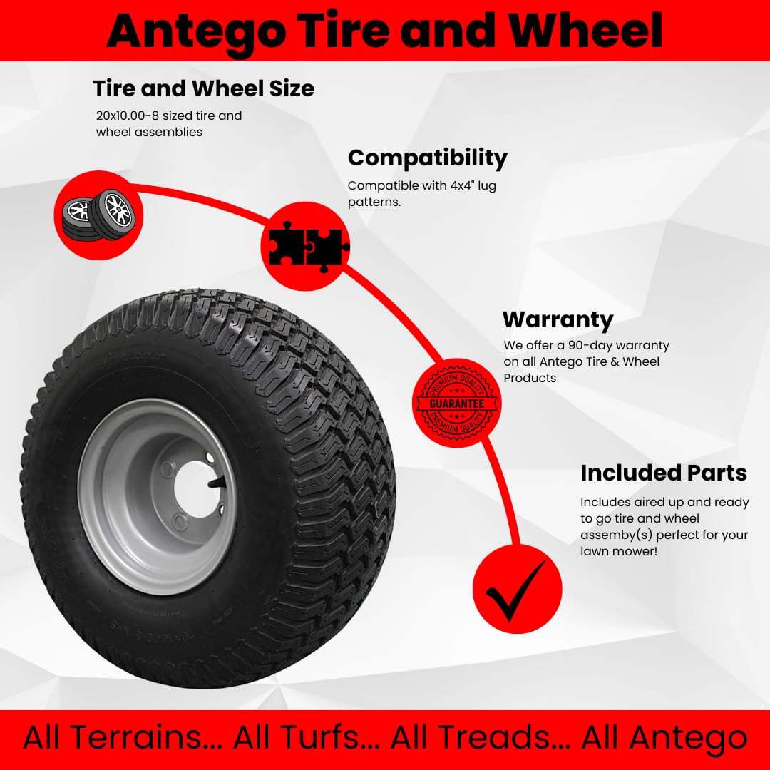 Antego 20x10.00-8 Tire & Wheel Assembly for Husqvarna/Poulan, Single Qty: 1