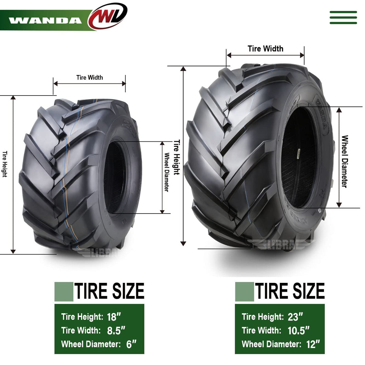 WANDA 4PC 15X6-6 & 20X10-8 Lawn Mower Tractor Tires Super Lug -13078/13071