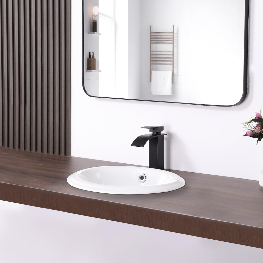 19 Inch Drop In Bathroom Vessel Sink with Overflow Rectangle White