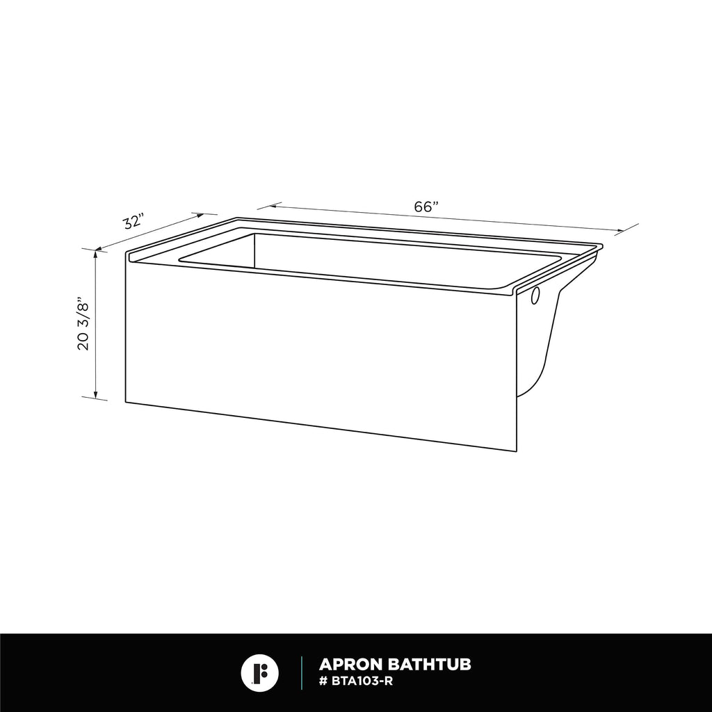 Fine Fixtures Acrylic, Fiberglass Alcove Soaking Bathtub with Integral Apron Front in Glossy White - Right Hand Drain, 72" x 32"