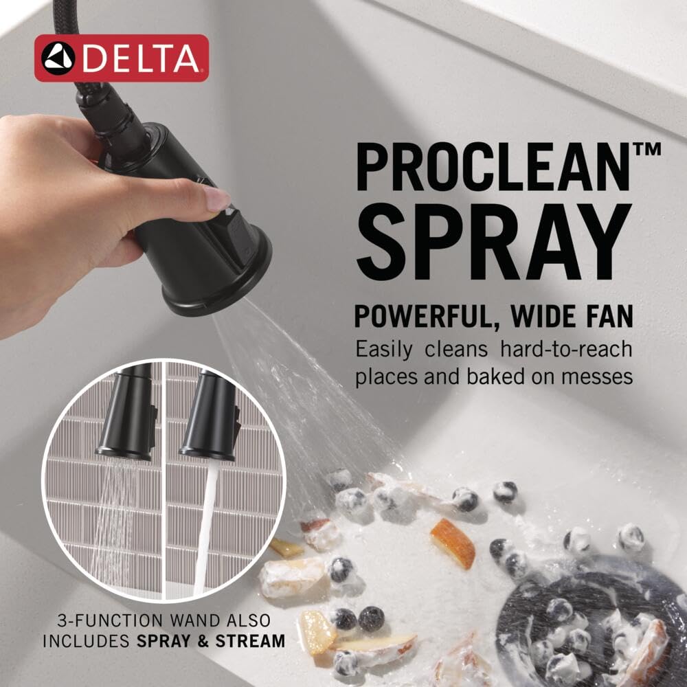 Delta Finnridge Brushed Gold Kitchen Faucet with Pull Down Sprayer, High Pressure ProClean Spray Modern Single Hole Kitchen Sink Faucet, Champagne Bronze 19730LF-CZ
