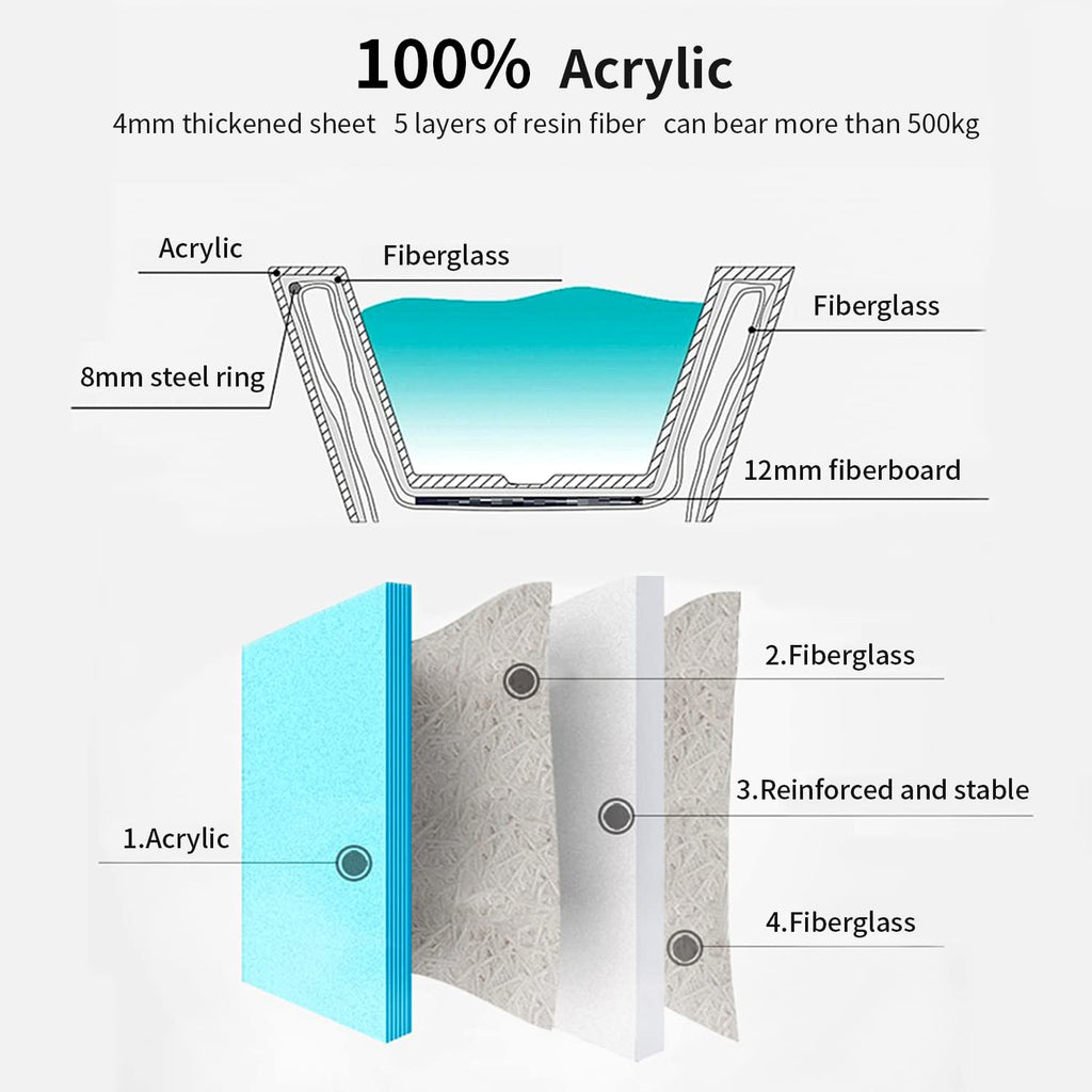 62" Lucite Acrylic Freestanding Bathtub, Double Slipper Soaking Tub