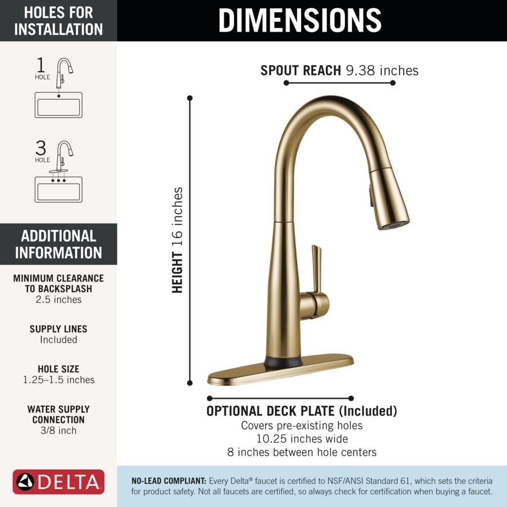 Delta Essa Brushed Nickel Kitchen Faucet with Pull Down Sprayer, Modern Single Hole Kitchen Sink Faucet, Single Handle, Arctic Stainless 9113-AR-DST