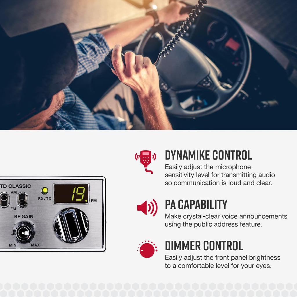 Cobra 29 LTD Chrome AM/FM Professional CB Radio - Easy to Operate, Emergency Radio, Instant Channel 9, 4-Watt Output, Full 40 Channels, Adjustable Receiver and SWR Calibration, Chrome