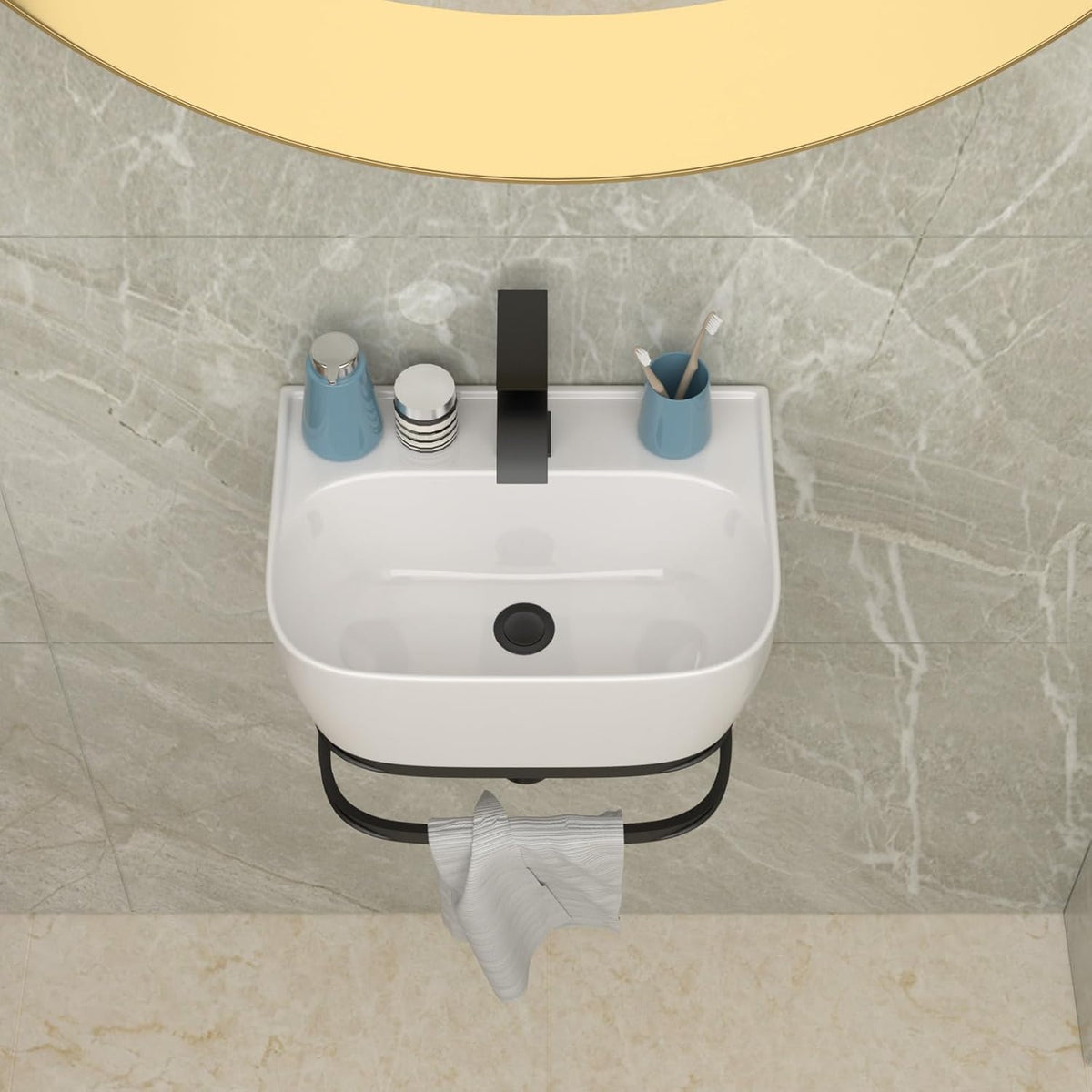 Lordear Wall Mount Bathroom Sink 21x12 Inch White Rectangle Sink with Overflow Porcelain Ceramic Floating Bathroom Vessel Sinks, Wall Hung Wash Hand Basin