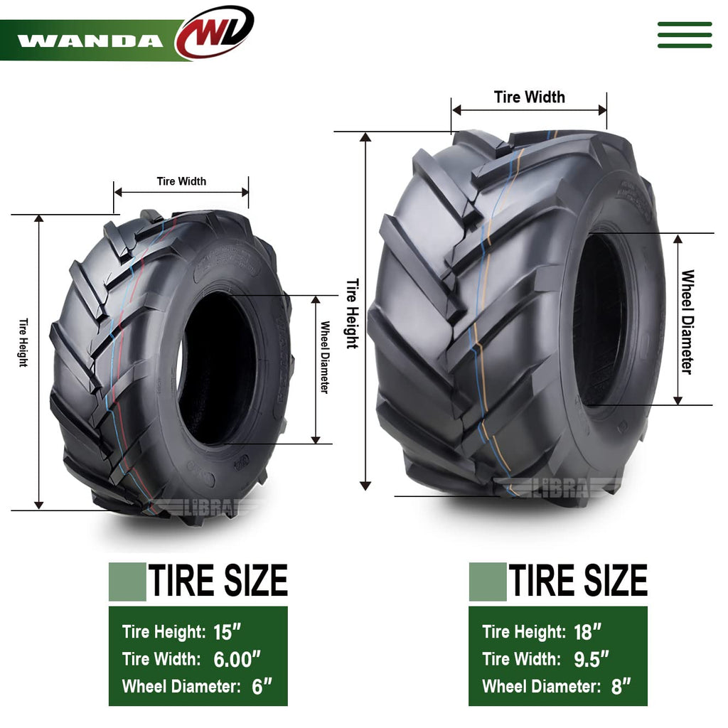 WANDA 4PC 15X6-6 & 20X10-8 Lawn Mower Tractor Tires Super Lug -13078/13071