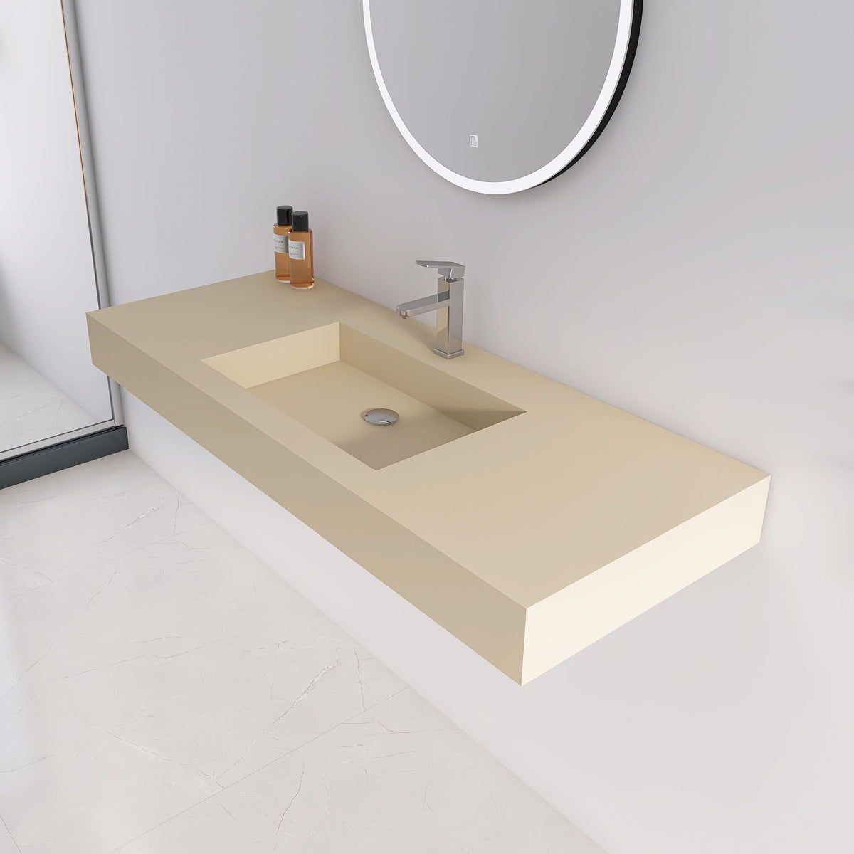 47" Wall Mount Sink, Artificial Stone Bathroom Sink, Single Hole