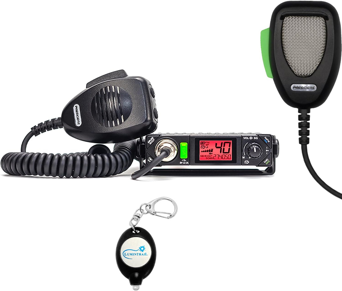 Bill III FCC AM/FM CB Radio with DIGIMIKE Microphone, Ultra-Compact with P Channels, NRC, Weather Channel, Scan Skip, ASC, VOX, USB Port, 7 Color Display with Lumintrail Keychain