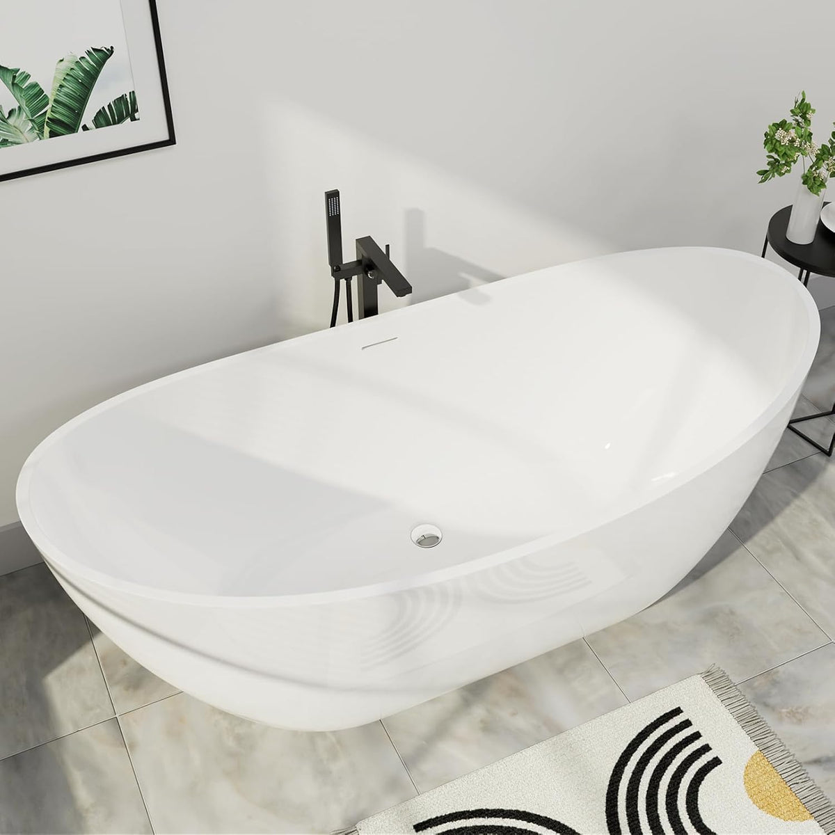 62" Lucite Acrylic Freestanding Bathtub, Double Slipper Soaking Tub