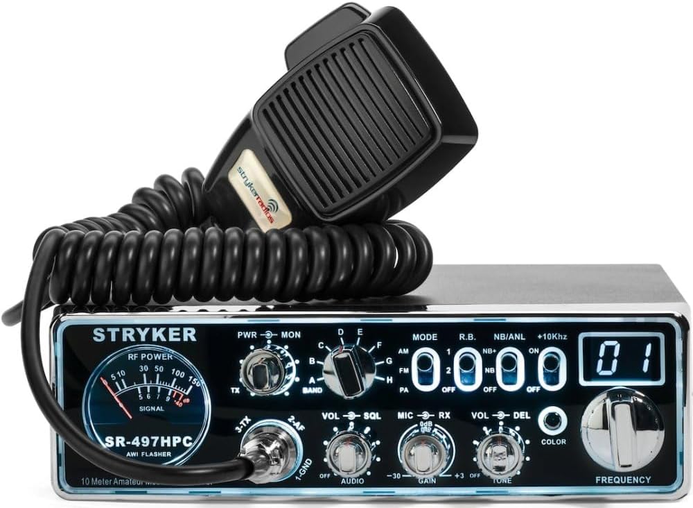 Stryker SR-497HPC 10 Meter Radio, High Power 100+ Watts PEP Power Output, Brilliant 12 Color Black Light Front Panel, Up-Armored Receiver, Variable Talk Back Control, Two Different Roger Beeps