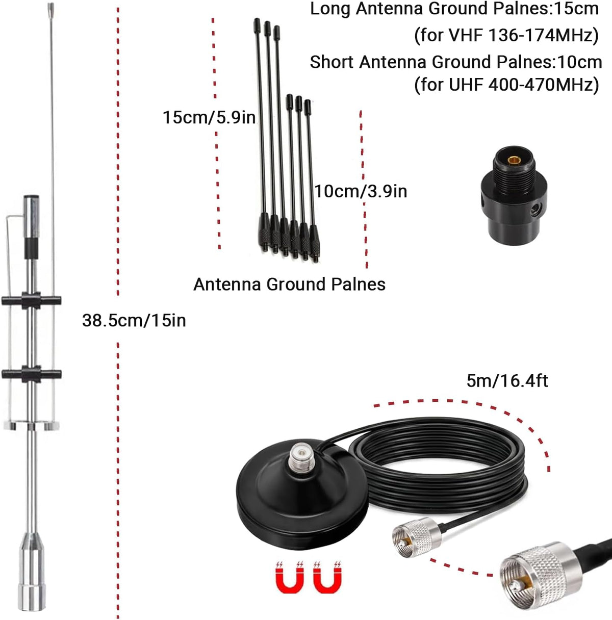 Outdoor Indoor Police Scanner Antenna, 25-3000mhz, VHF/UHF GMRS Desktop Scanner Antenna for House with 16.4ft Cable BNC/SMA/SO239/ VHF UHF Ground Plane, for SDR/ADSB Flightaware
