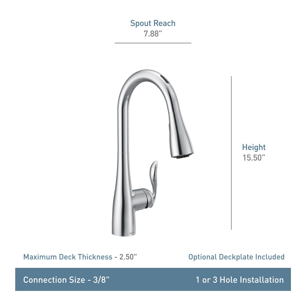 Moen Arbor Spot Resist Stainless One-Handle Pulldown Kitchen Faucet with Sprayer and a Reflex Docking System, Kitchen Sink Faucet Featuring Power Boost for a Faster Clean, 7594SRS