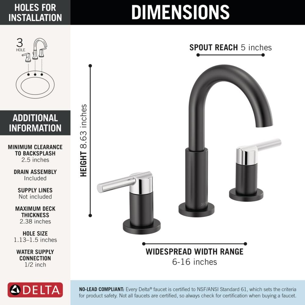 Delta Nicoli Brushed Gold Faucet 3 Hole, 8 Inch Widespread Bathroom Sink Faucet for Vanity, Push-Pop Drain Assembly, Champagne Bronze 35749LF-CZ
