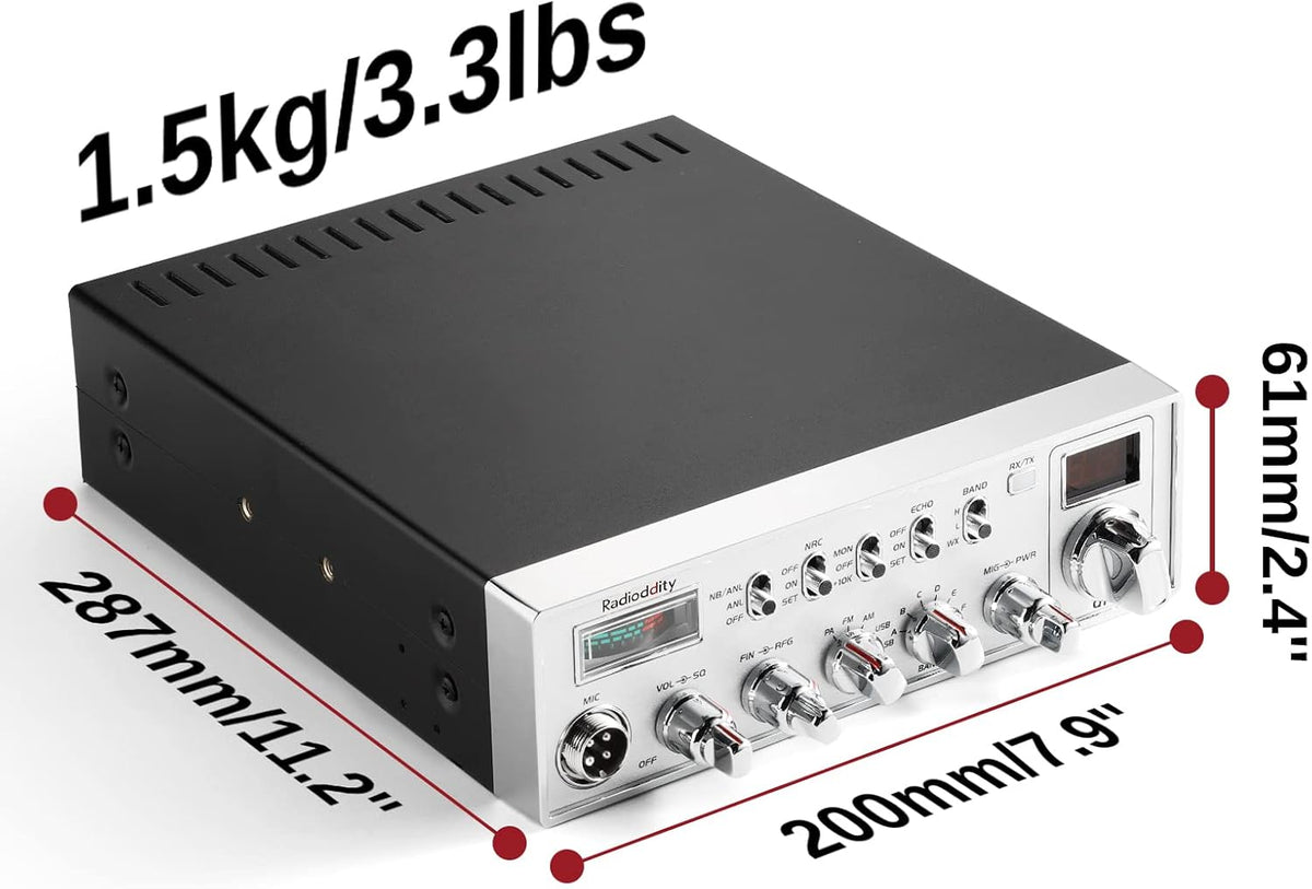 Radioddity QT40 10 Meter Mobile Ham Radio SSB/AM/FM/PA 40W, NOAA Alert