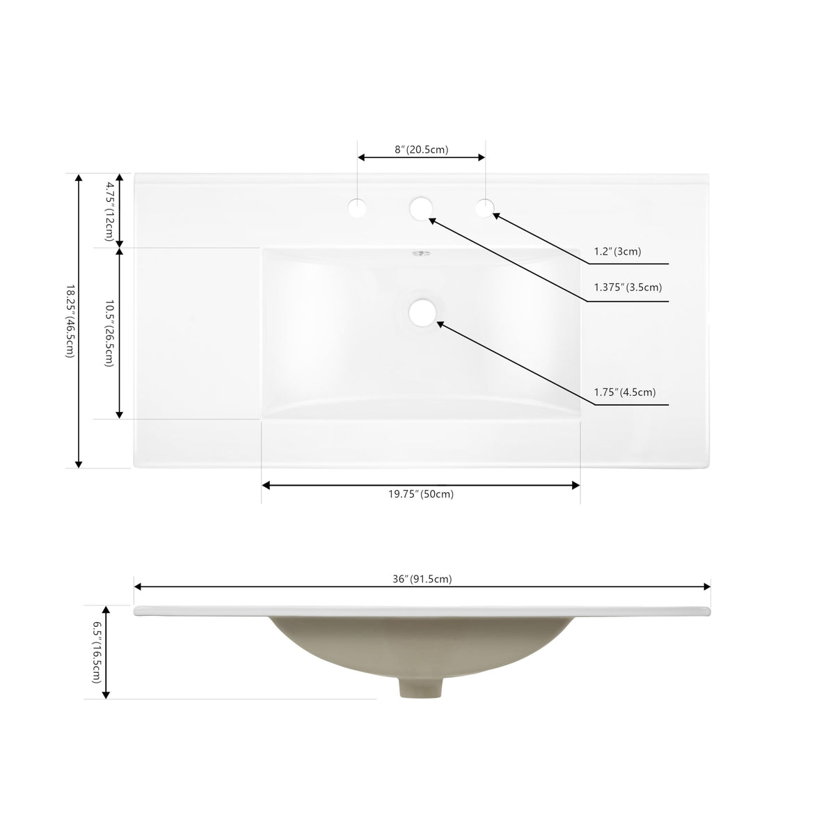 JONATHAN Y Ancillary 30" Bathroom 3-Hole Sink Top, White