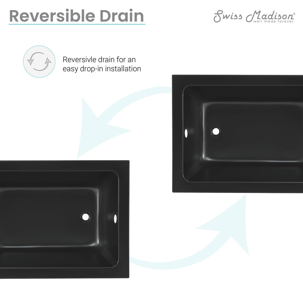 Swiss Madison Voltaire 66" x 36" Reversible Drain Drop-In Bathtub